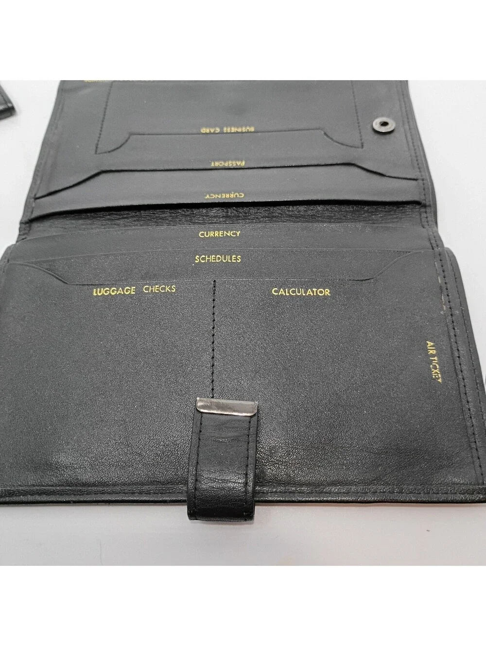 Black Cowhide Leather Travel Wallet Travelers Checks Airline Tickets Etc